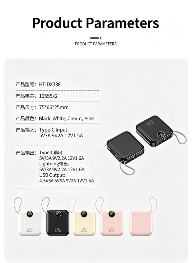 10,000mAh Mini Fast Power Bank with Built-in Lightning & Type-C Cables (22.5W / PD20W)