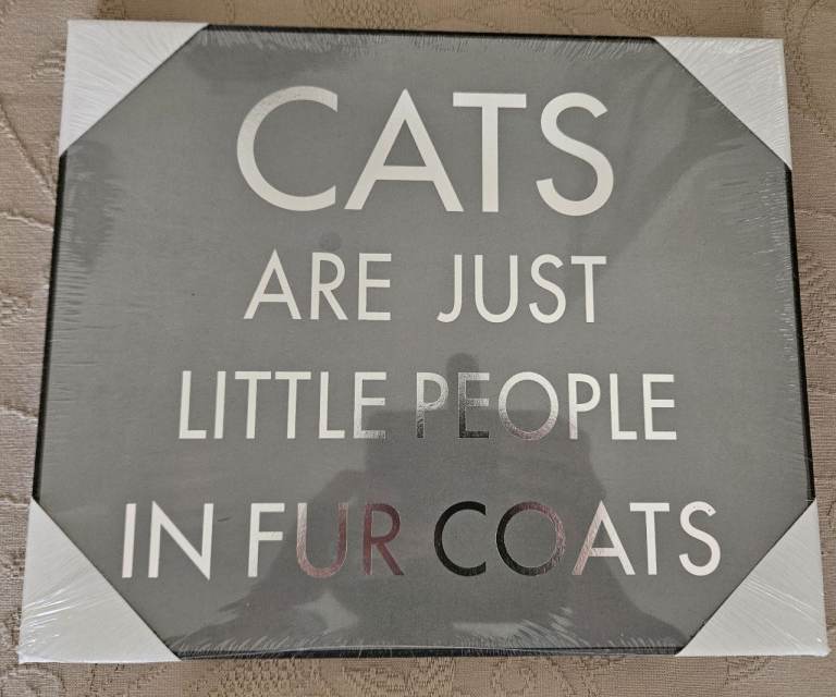 image for Wooden Cat Plaque - Cats are just little people in fur coats NEW AND SEALED