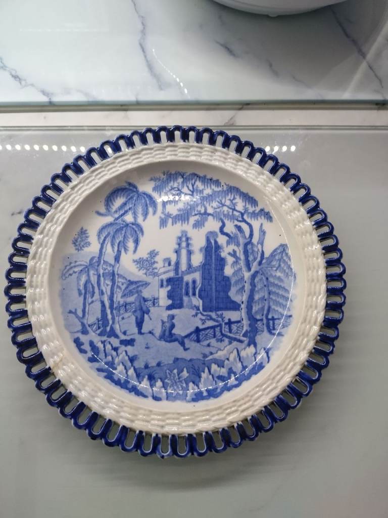 John Davenport Earthenware Basket Weave 7" Plate Bridgeless Chinoiserie