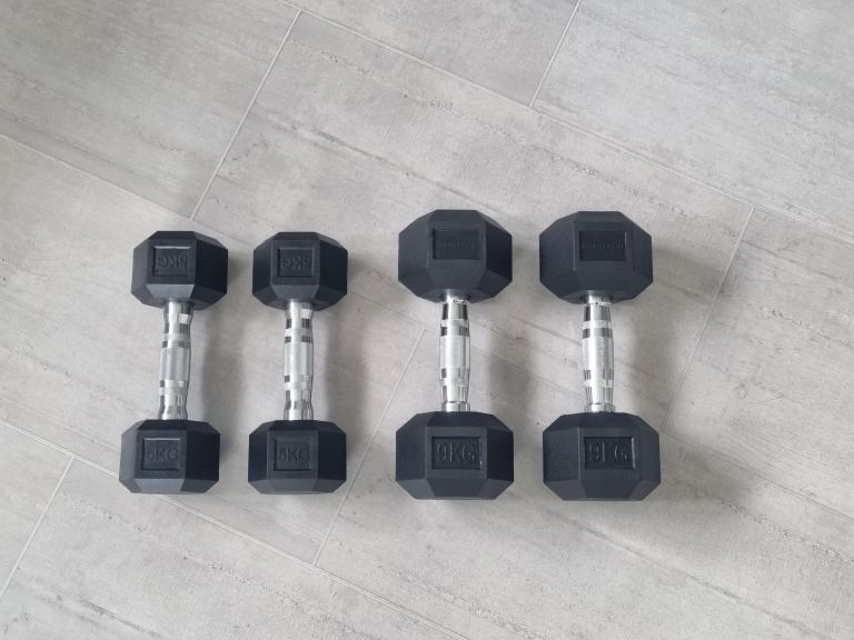 Brand new pairs of hex dumbbells 5kg and 9kg £50 no offers please 