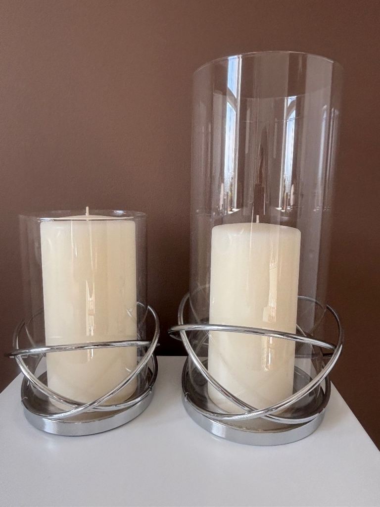 2 x glass hurricane candle holders