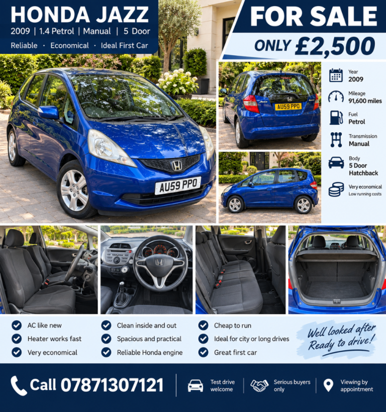 2009 Honda Jazz 1.4 Petrol Manual | 91,600 Miles | Long MOT | £2,500