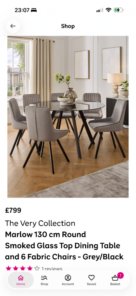 Dining table and 6 chairs 