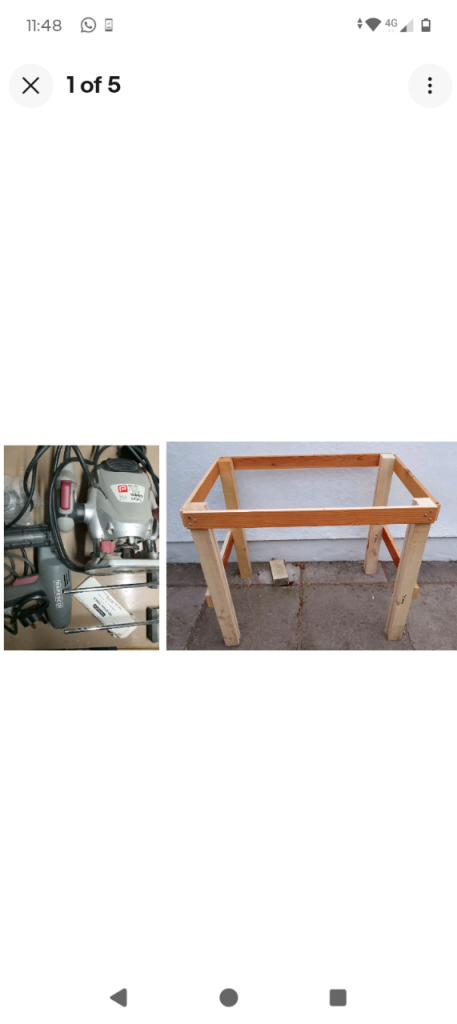 Router & nail gun Wood Workbench. garden table