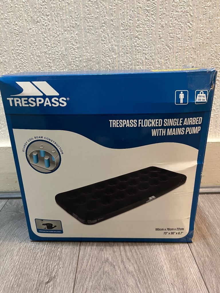 image for Trespass Flocked Single Airbed With Mains Pump