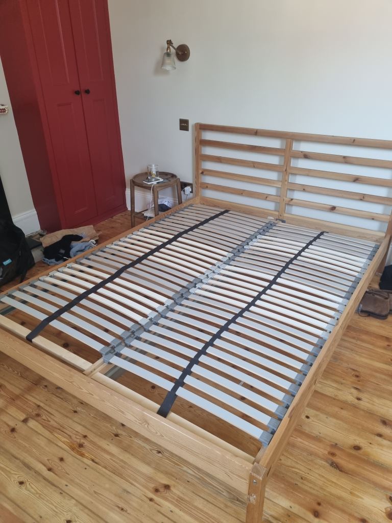 IKEA Double Wooden Bed Frame with Slats – Good Condition