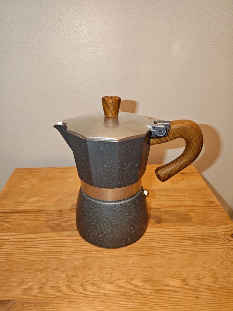 Tognana Stovetop Coffee/Espresso Maker Moka Pot, Stone & Wood, 3/4-Cup, Gray