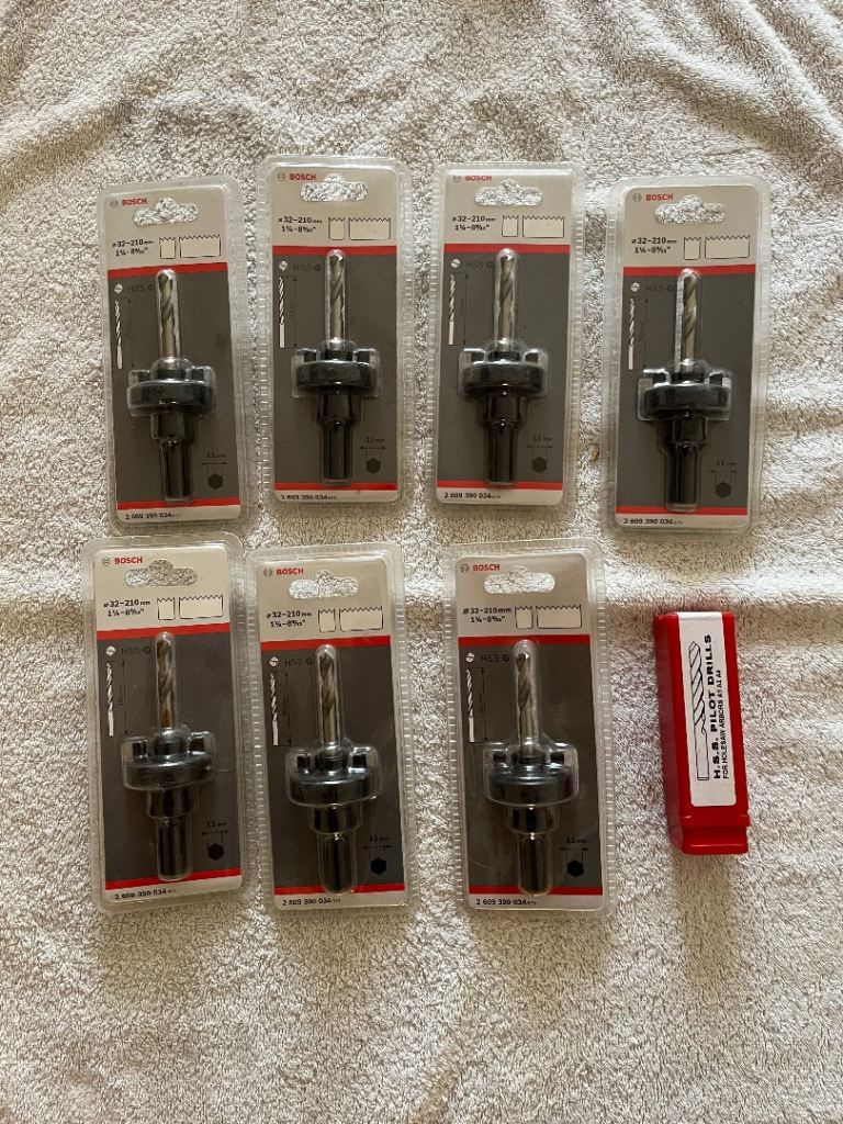 BOSCH HOLESAW ARBOR ADAPTORS & PILOT BIT S 32mm TO 210mm 2609390034 X 8
