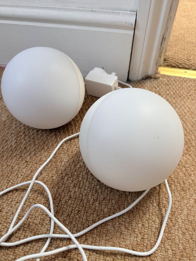 Pair of White Globe Table Lamps / Spherical Lights