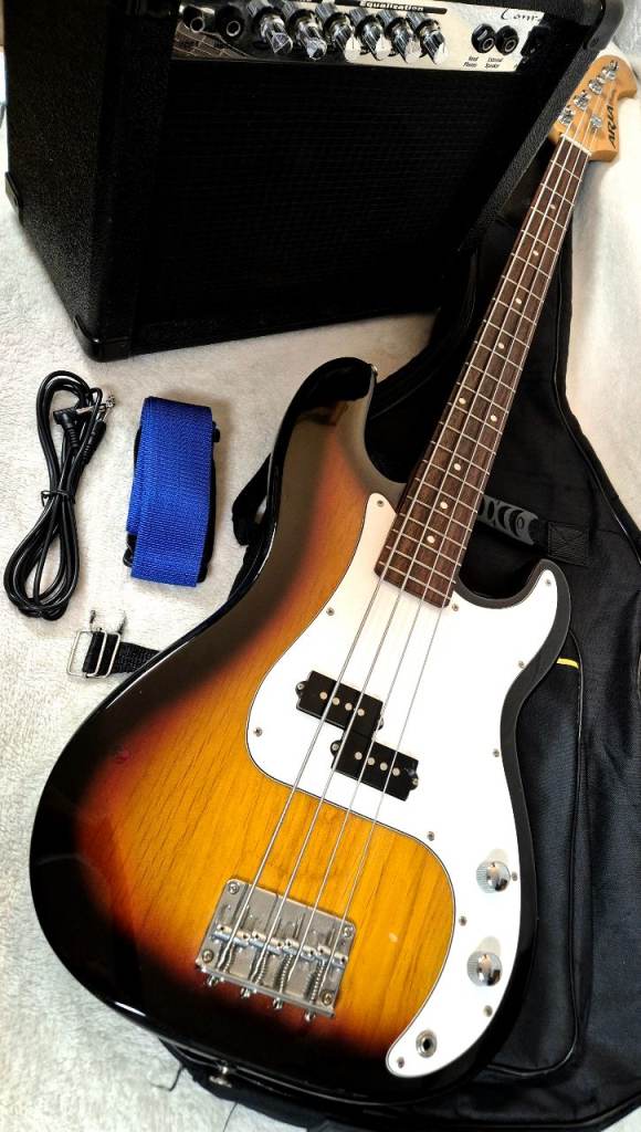 Aria STB Precision Bass Guitar & Amplifier + Accessories 