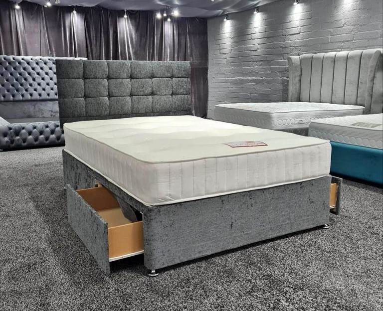📦 Brand New Small Double Divan Bed – Luxury Crush Velvet 📞 33% OFF Flash Sale