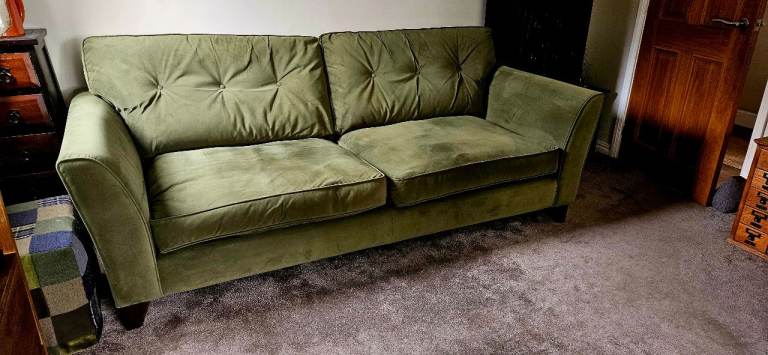FREE Green Fabric Three-Seater Sofa – GONE SUBJECT TO COLLECTION MONDAY