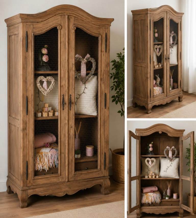 French Wooden Display Cabinet with Mesh Doors