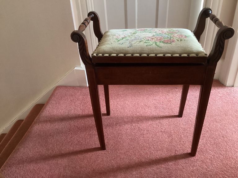 Piano stool  with Needlepoint Upholstery and Storage