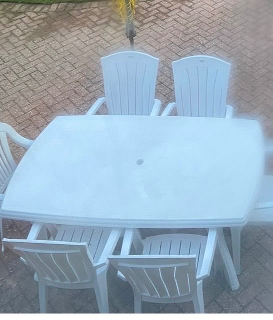 White Plastic Garden Dining Set: Table with Four Chairs