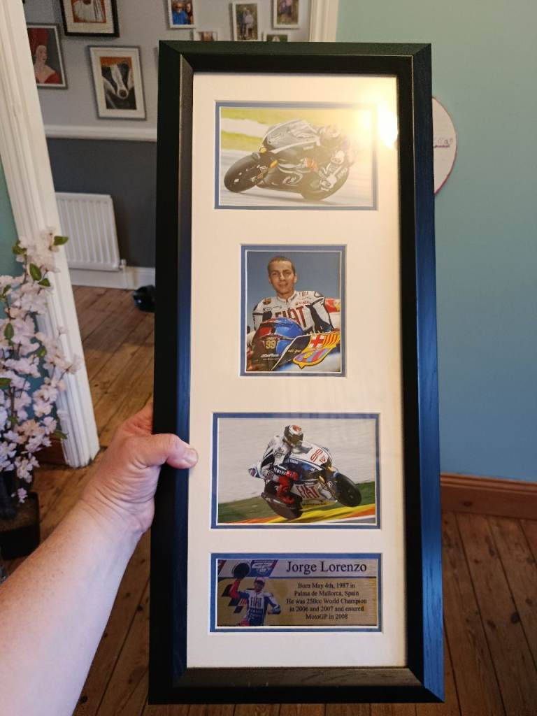 Framed Jorge Lorenzo Motorbike Rider Print - Multicoloured Wood Frame