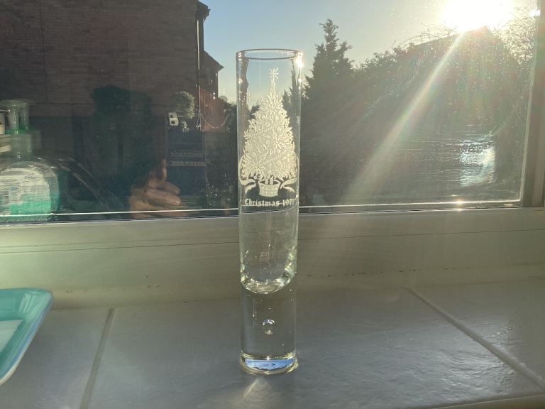 Glass Bud Vase Vintage Dated 1977 Christmas Tree Air Bubble Gift Present