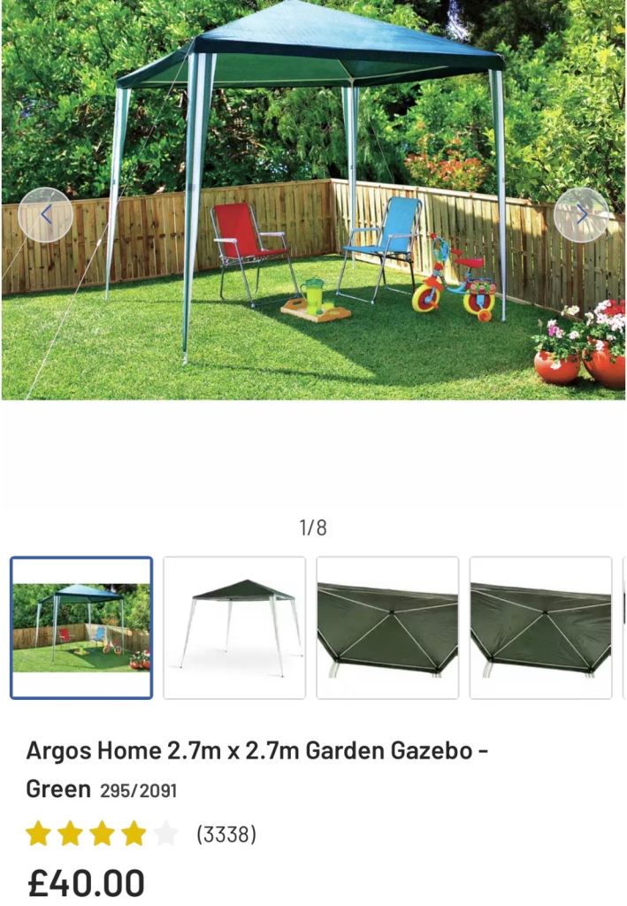 Argos 2.7m x 2.7m garden gazebo 