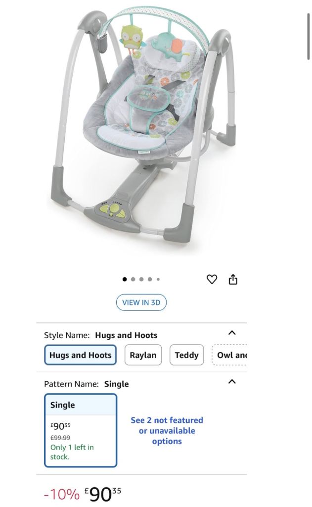 Baby Swing – Foldable & Portable, with Toys & Sounds (Hugs & Hoots)