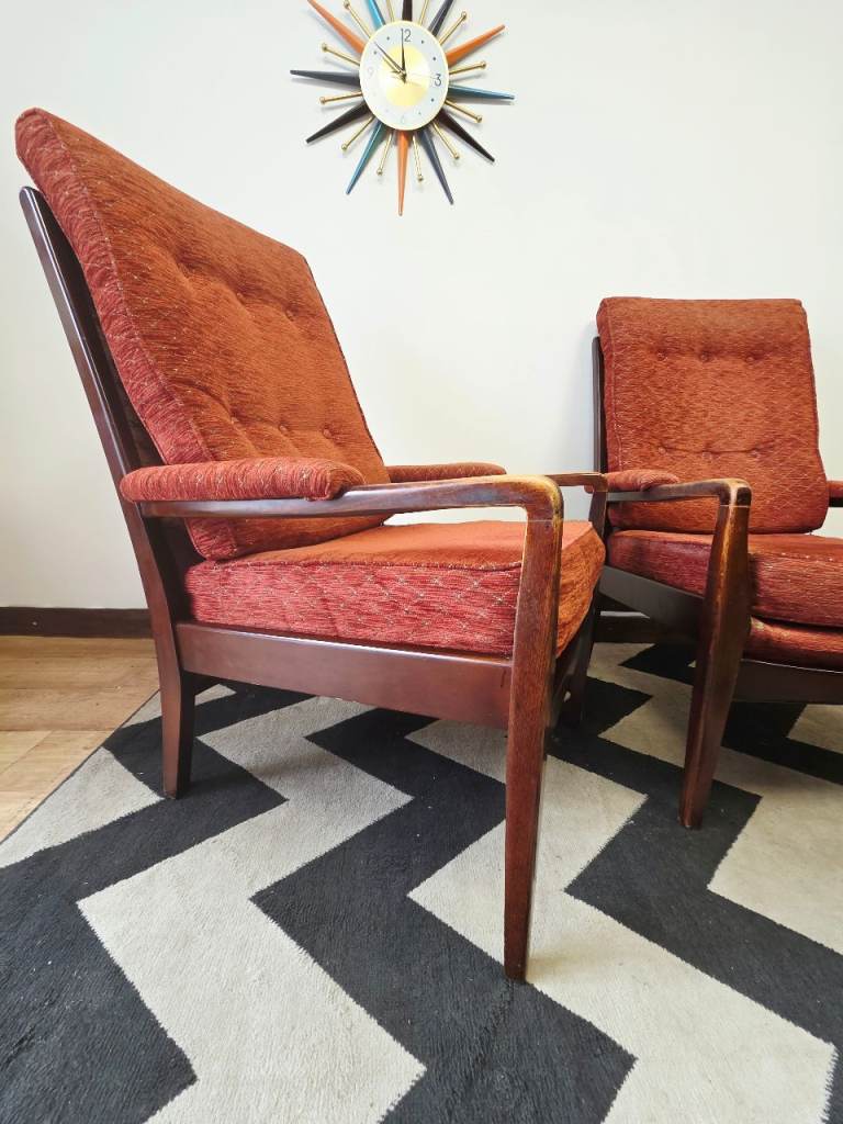 Pair of Vintage Mid Century Lounge Armchairs | Danish Style | Teak | £185