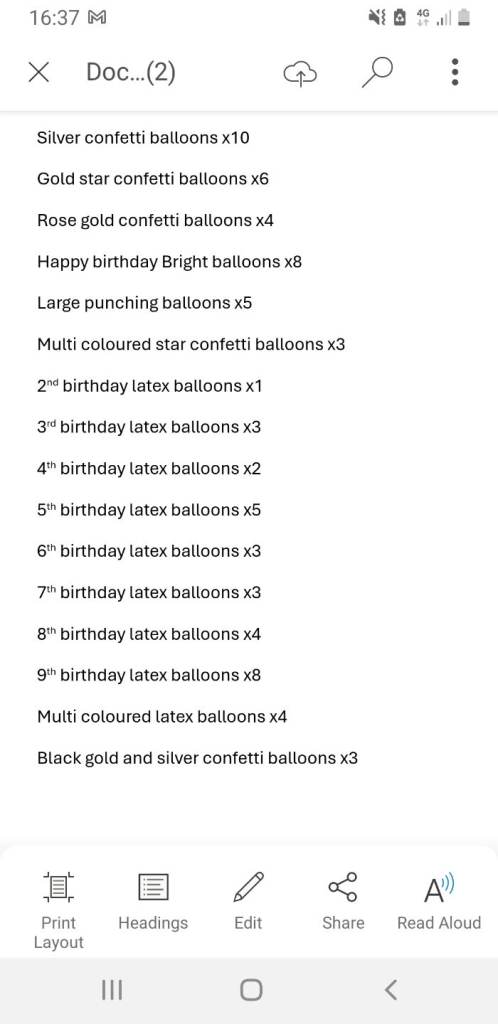 Birthday/party balloons 