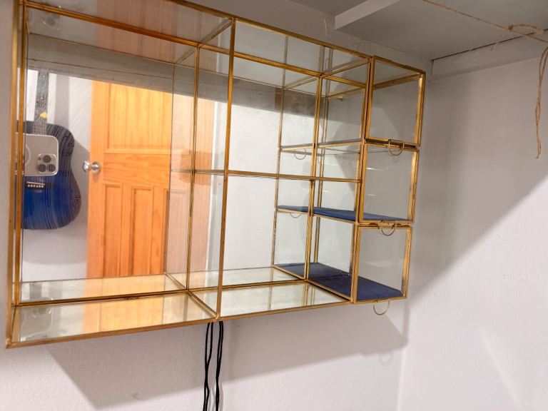 Oliver Bonas Gold Glass Wall Display Cabinet / Shelving Unit