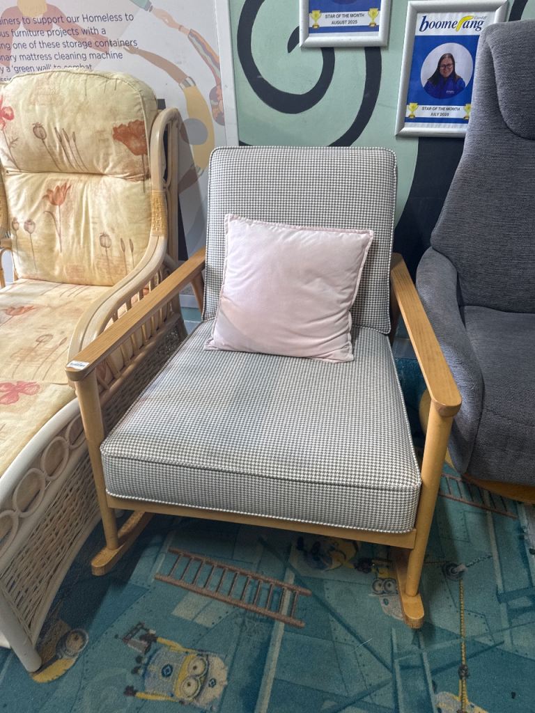 Classic Wooden Rocking Chair with Padded Seat – Good Condition