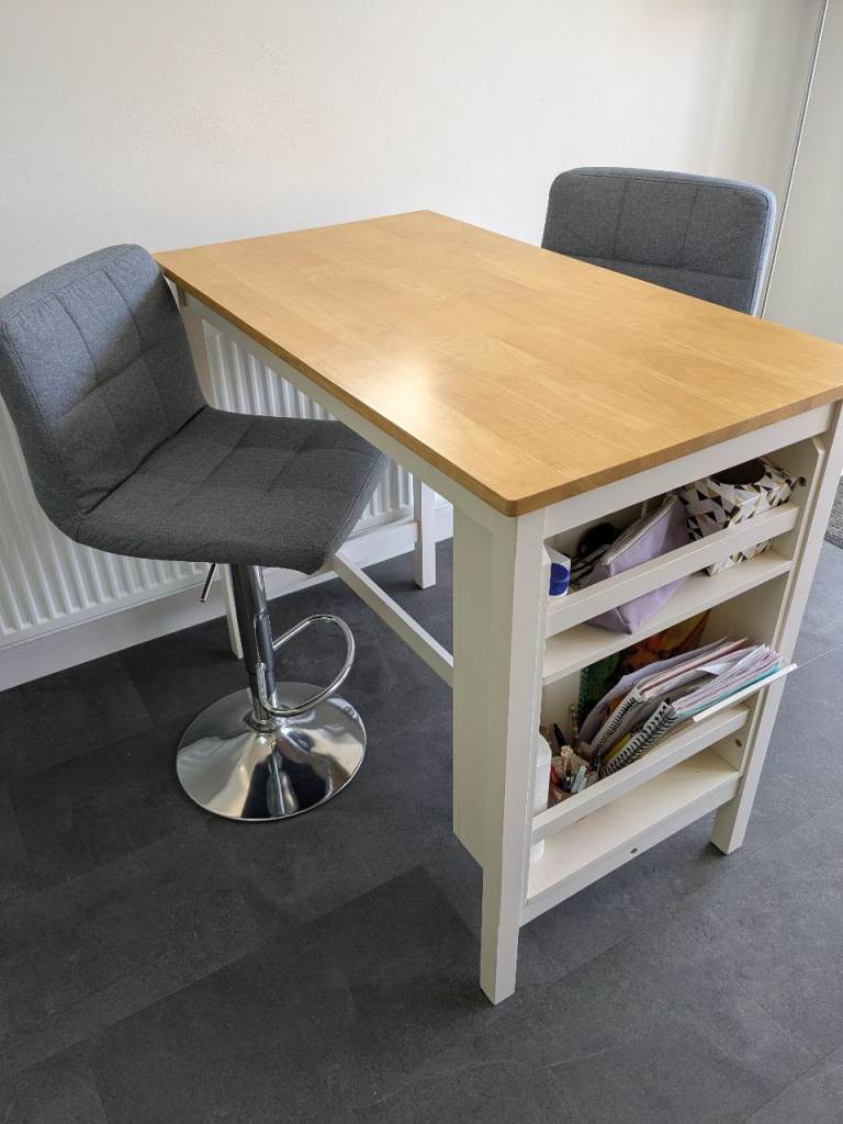 Breakfast Bar Table with Storage and 2 stalls