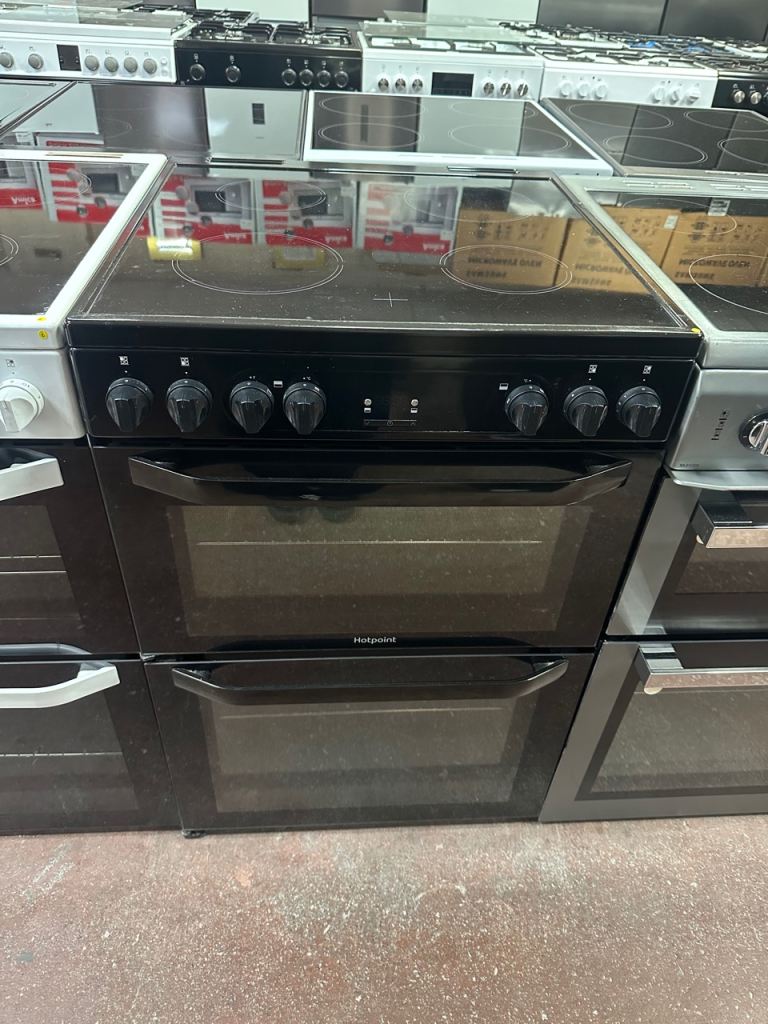 60CM BLACK HOTPOINT DOUBLE OVEN ELECTRIC COOKER 