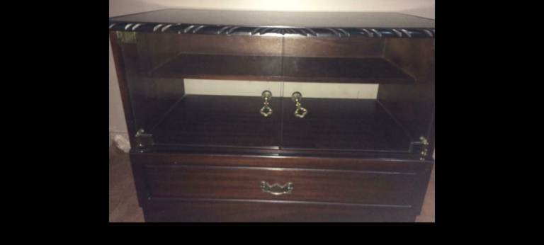 Wooden Cabinet with Glass Doors and Drawer – Good Condition