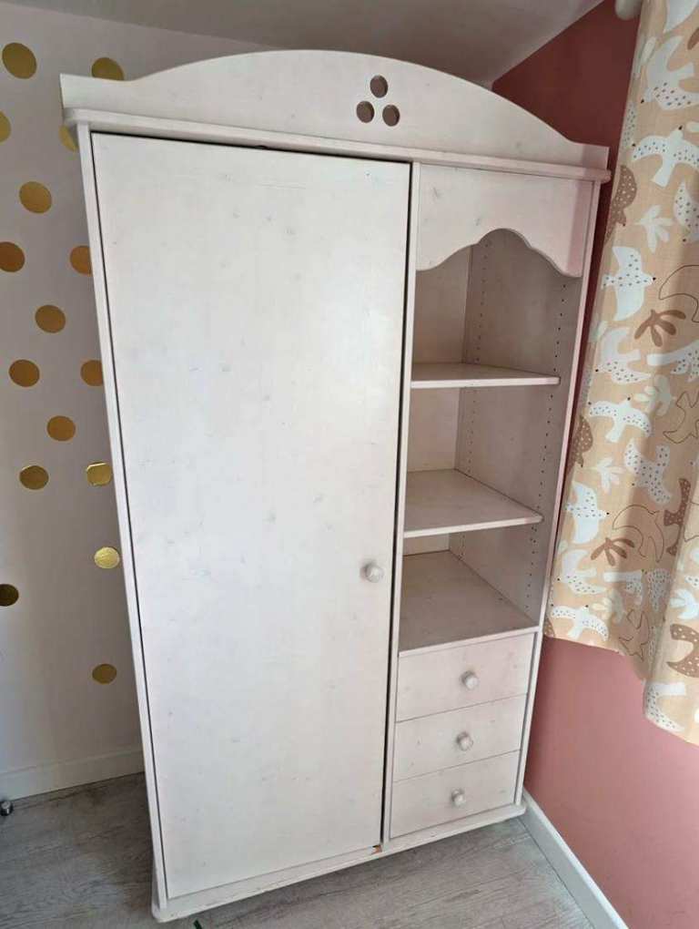 Premium French 3-Piece Nursery Set – Convertible Bed, Wardrobe & Shelf