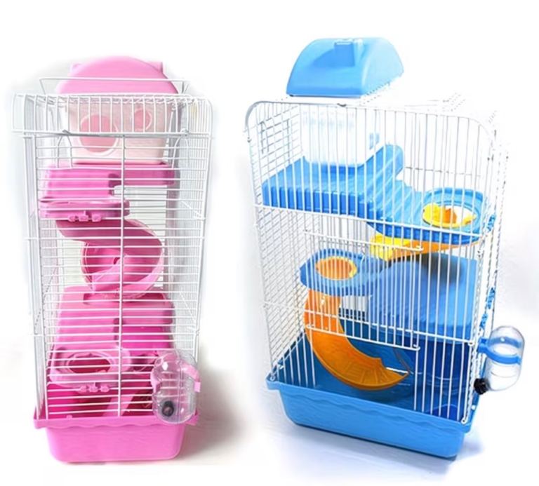 1 pink and 1 blue hamster cage / play area