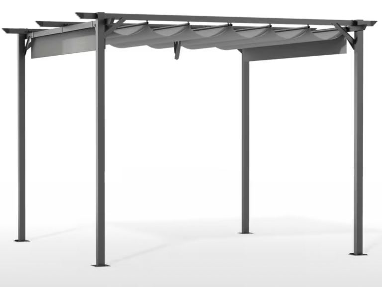 New Grey Metal Garden Pergola with Retractable Canopy 8ft x 8ft
