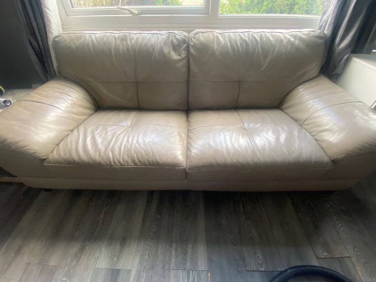 Large Beige Leather Sofa – Good Condition