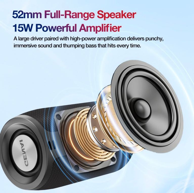 Portable Wireless Bluetooth Speaker, 15W Stereo Mini Waterproof Subwoofer