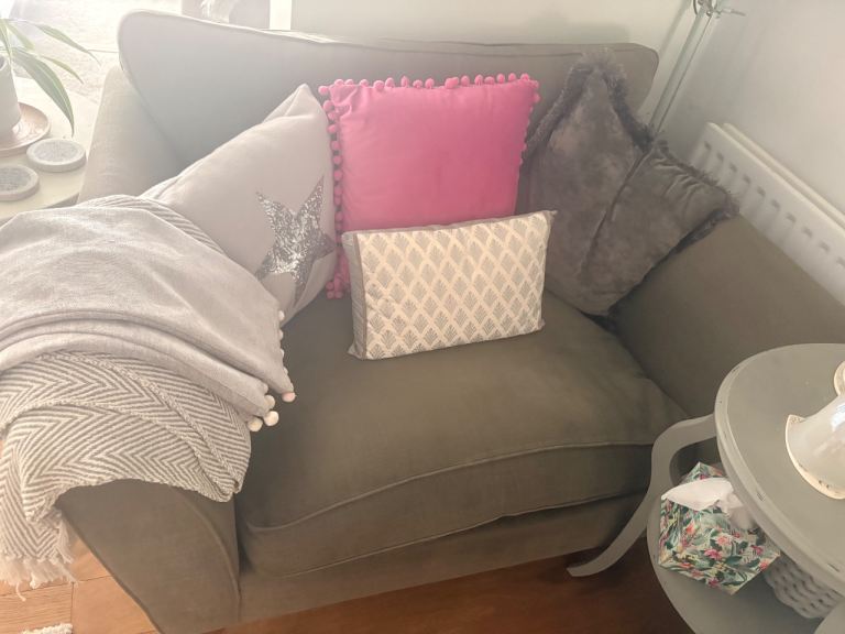 2 seater John Lewis  sofa. Settee  Cuddle sofa  grey & oak feet 