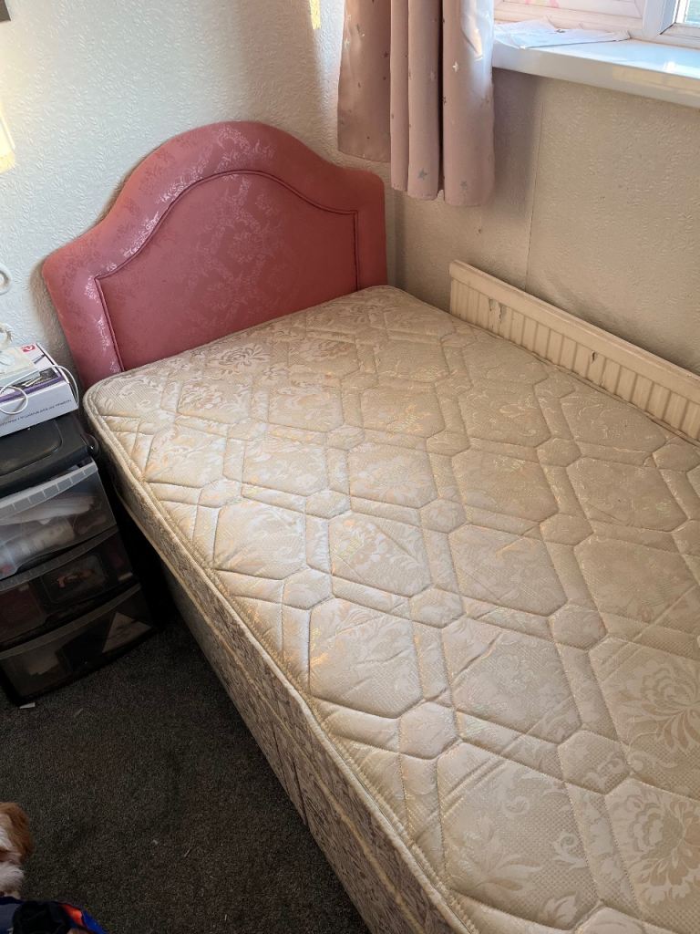 Single Bed with Pink Headboard and Mattress – Fair Condition