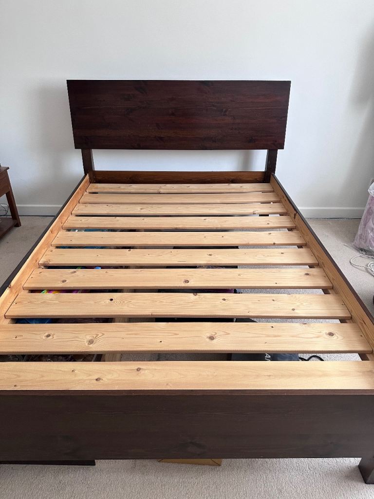 Solid Wood King Bed Frame and mattress 