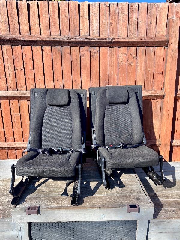 Folding Campervan Seats Pair – Van Conversion – Fold Flat + Rails