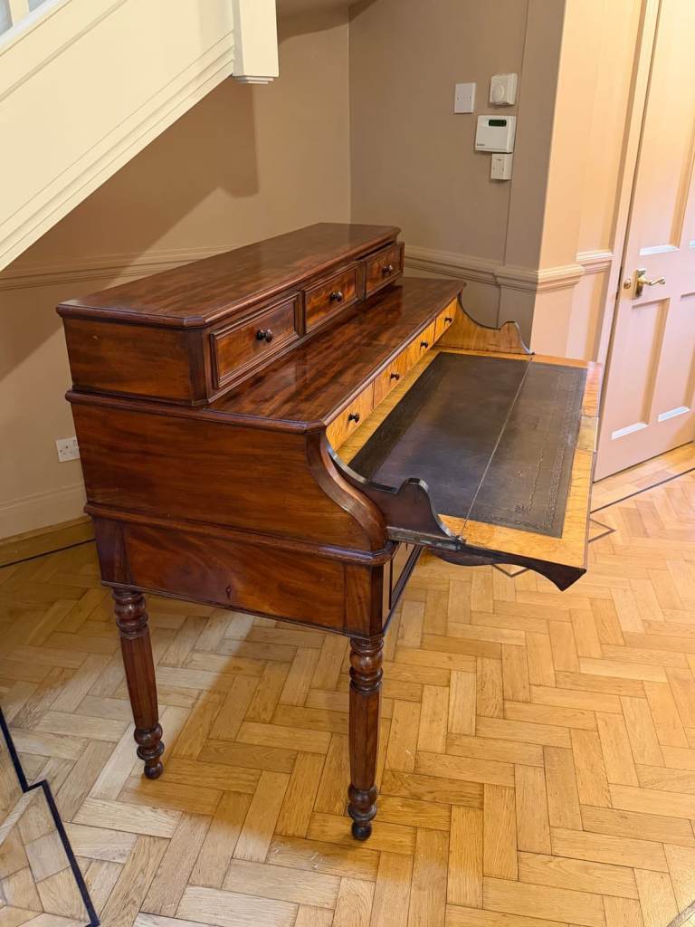 Roll Top Desk with Drawers and Leather Inlay