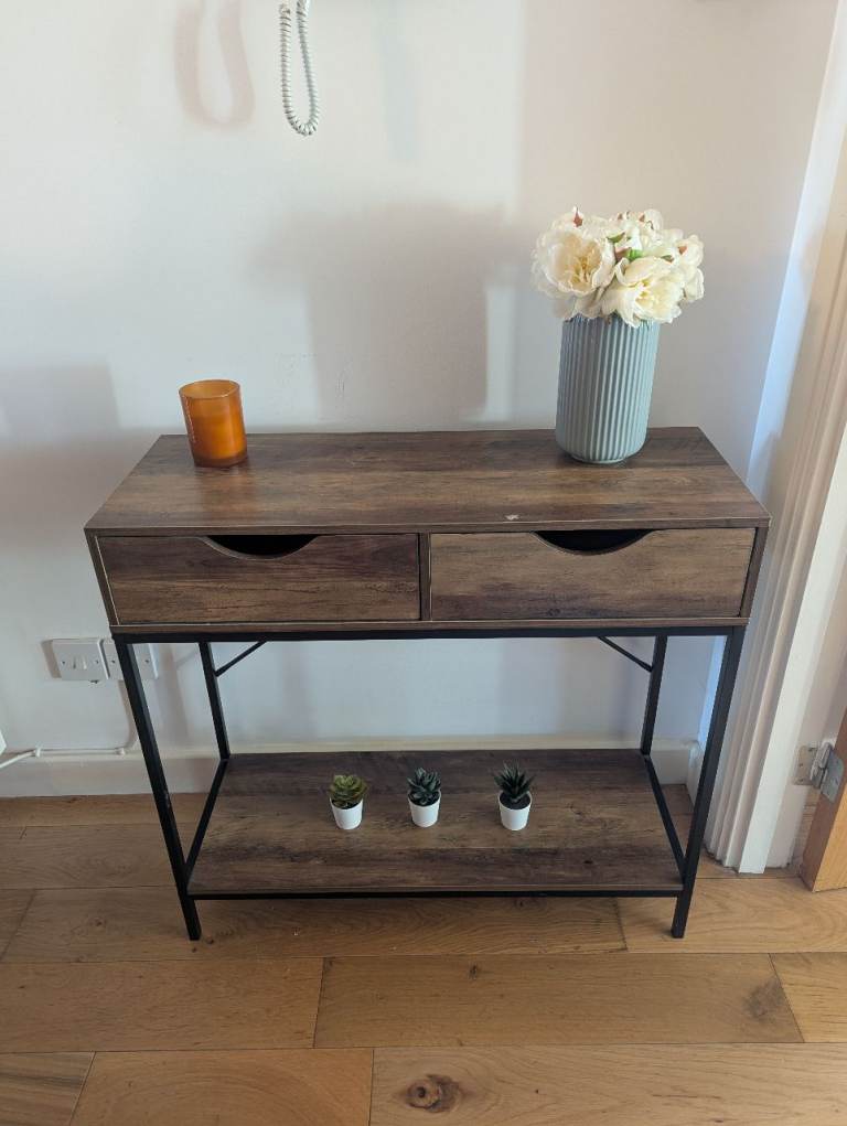 Industrial Style Console Table / Hallway Table – 2 Drawers & Shelf