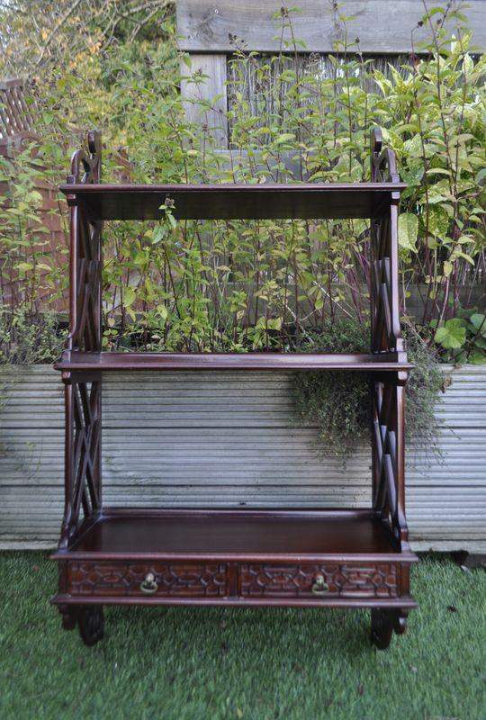 Chippendale style carved mahogany three-tier wall hanging shelf