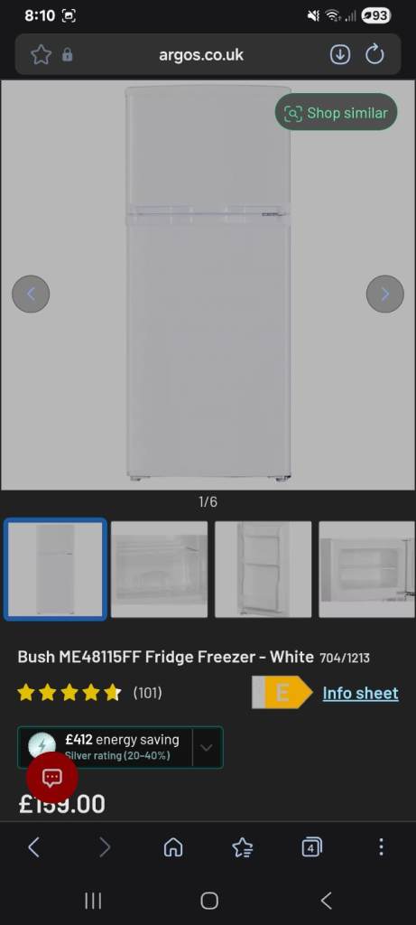Bush ME48115FF Fridge Freezer - White, Good Condition