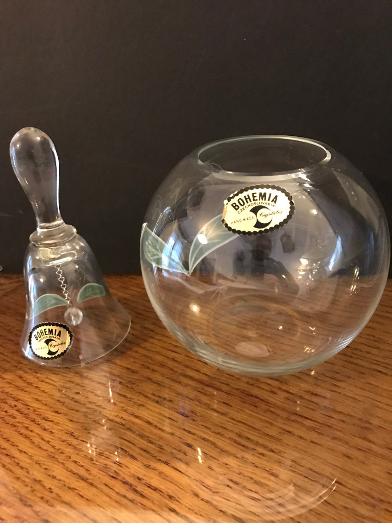 Crystal Bohemia Rose Bowl and Bell 