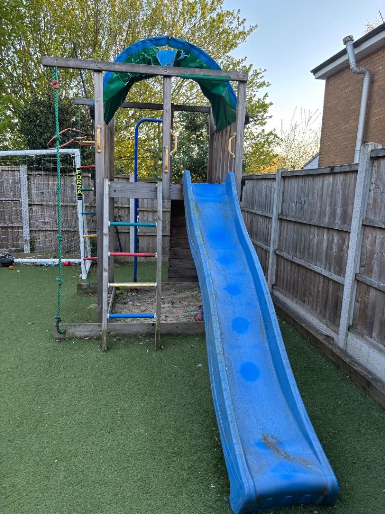 Jungle gym wooden climbing frame and slide 