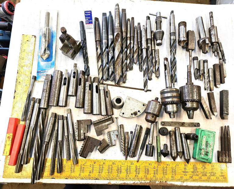 Mixed Lot of Engineering Workshop Tools Drill Chucks, Reamers, Large Morse Taper Drills, HSS lathe 