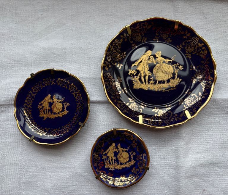 Vintage Limoges miniature porcelain, cobalt blue &gold trim