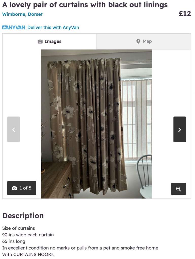 A pair of grey curtains with Thermal linings 