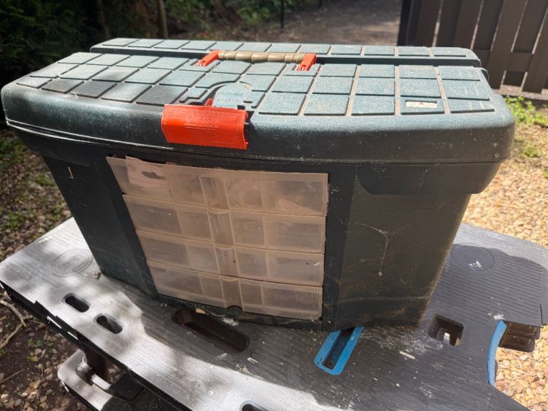 Large Green Plastic Tool Box with Organiser Drawers – Fair Condition