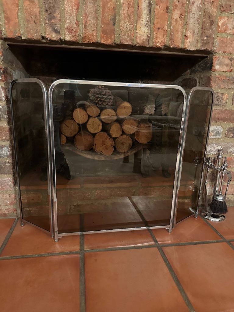 Fire Guard, See Through, glass and chrome